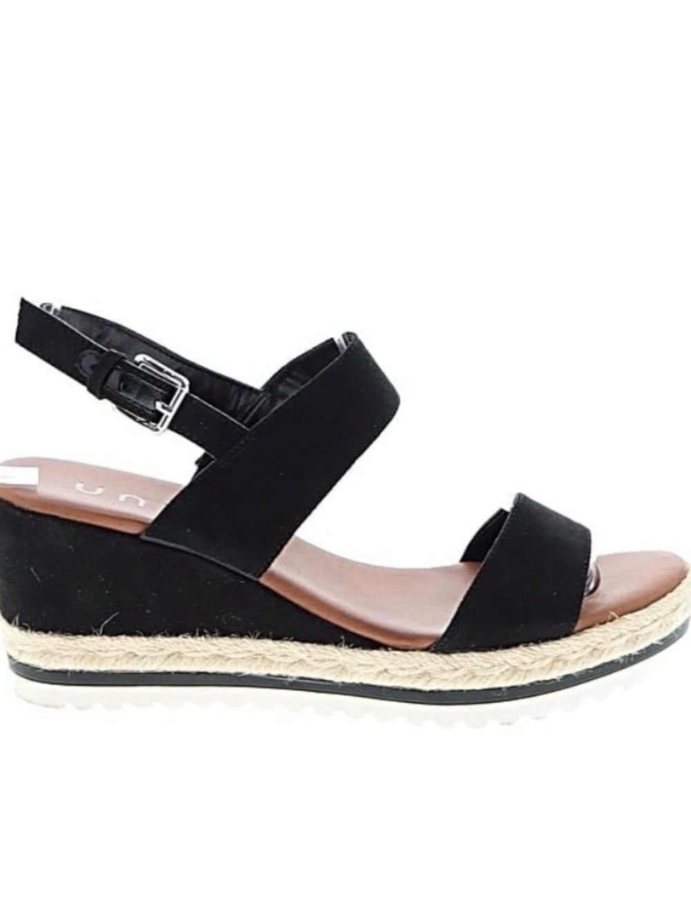 Unisa Black Suede Wedge Sandals with Ankle Buckle